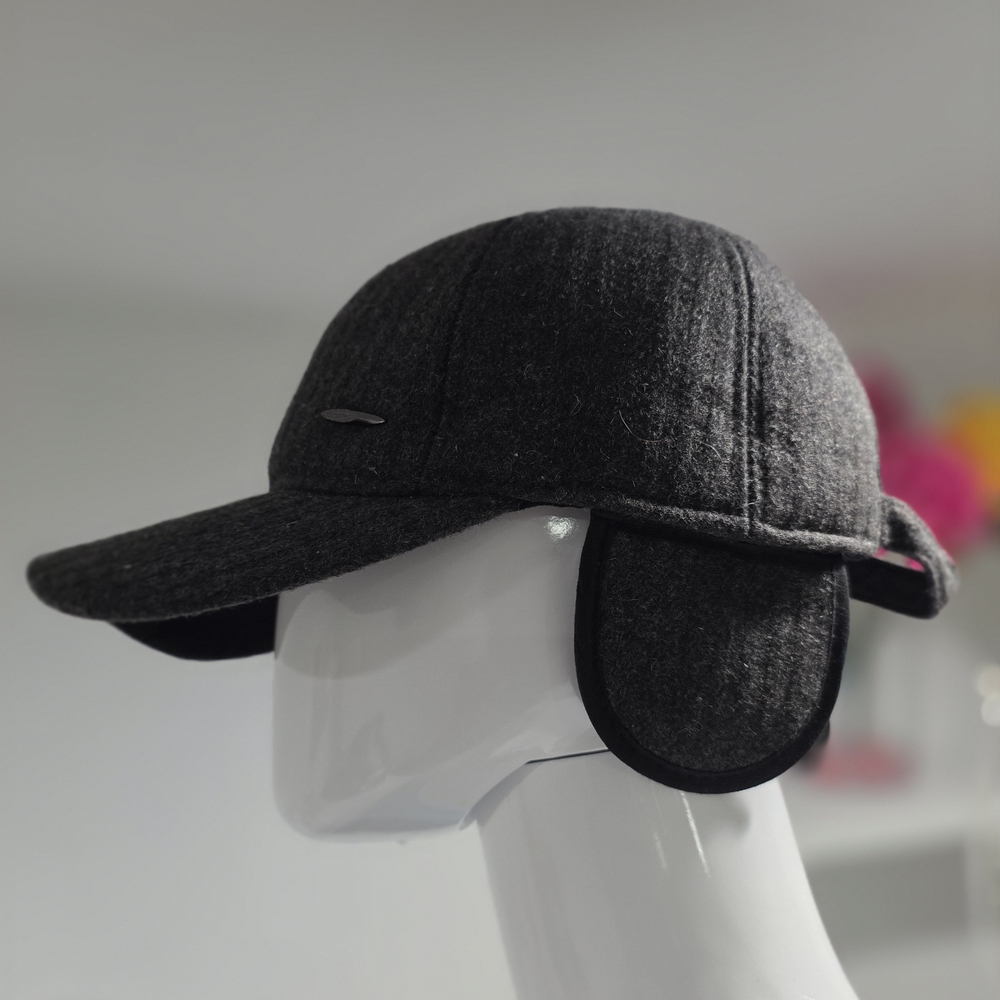 Gray Wool Cap with Ear Flaps